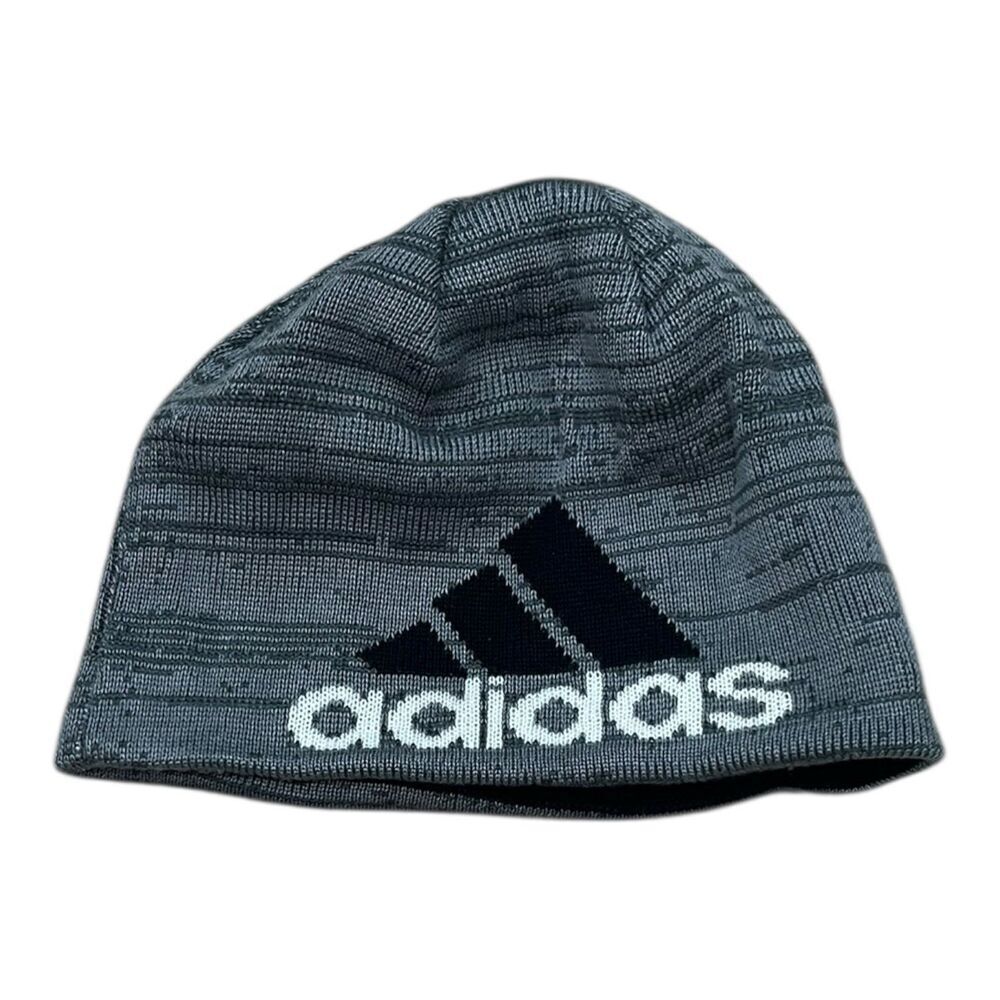Adidas Gray Reversible Knit Beanie Logo Hat Boys - Picture 2 of 2